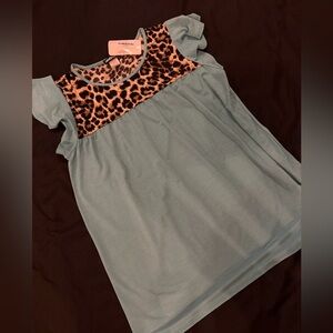 Blue and Leopard Flutter sleeve top